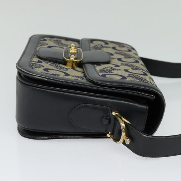 CELINE C Sulky Shoulder Bag Canvas Navy Gold Auth BA1378