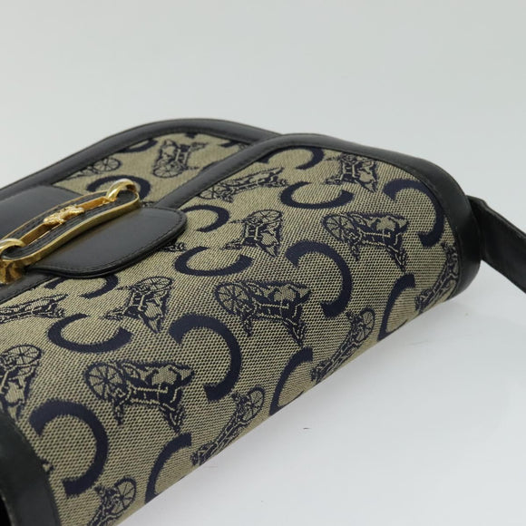 CELINE C Sulky Shoulder Bag Canvas Navy Gold Auth BA1378
