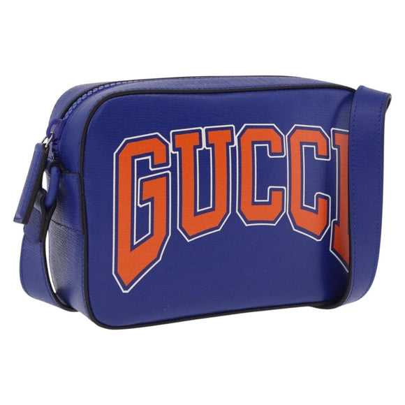 GUCCI NY Dragons Shoulder Bag Leather Blue Orange 773190 Auth BA13783M