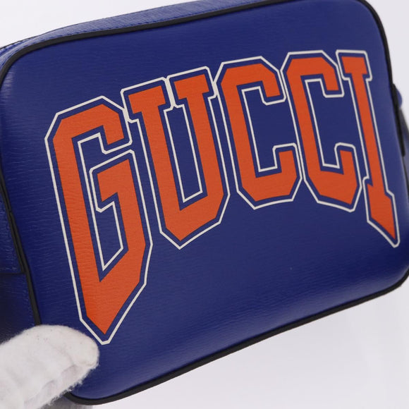 GUCCI NY Dragons Shoulder Bag Leather Blue Orange 773190 Auth BA13783M