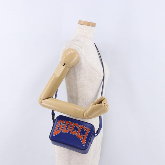 GUCCI NY Dragons Shoulder Bag Leather Blue Orange 773190 Auth BA13783M