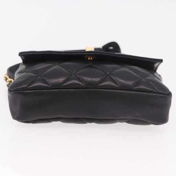 CHANEL Matelasse Waist Bag Lamb Skin Black Gold CC Auth BA13785A