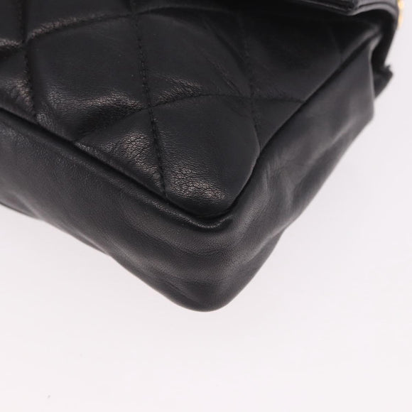 CHANEL Matelasse Waist Bag Lamb Skin Black Gold CC Auth BA13785A