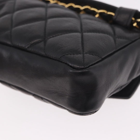 CHANEL Matelasse Waist Bag Lamb Skin Black Gold CC Auth BA13785A
