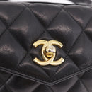 CHANEL Matelasse Waist Bag Lamb Skin Black Gold CC Auth BA13785A-15