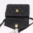 CHANEL Matelasse Waist Bag Lamb Skin Black Gold CC Auth BA13785A-16