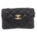 CHANEL Matelasse Waist Bag Lamb Skin Black Gold CC Auth BA13785A-2