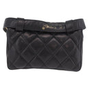 CHANEL Matelasse Waist Bag Lamb Skin Black Gold CC Auth BA13785A-3