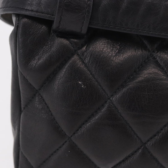 CHANEL Matelasse Waist Bag Lamb Skin Black Gold CC Auth BA13785A