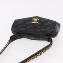 CHANEL Matelasse Waist Bag Lamb Skin Black Gold CC Auth BA13785A-7