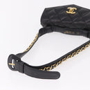 CHANEL Matelasse Waist Bag Lamb Skin Black Gold CC Auth BA13785A-8