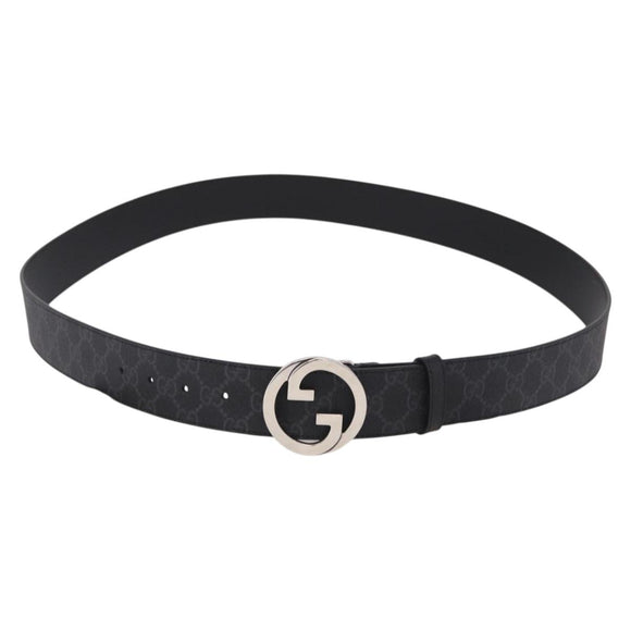 GUCCI GG Supreme Interlocking G Belt PVC 53.1"" Black 703147 Auth BA13786V