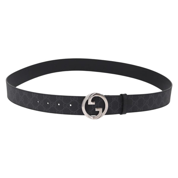 GUCCI GG Supreme Interlocking G Belt PVC 53.1"" Black 703147 Auth BA13786V