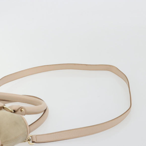 Salvatore Ferragamo Hand Bag Suede 2way Beige Gold Auth BA13787A