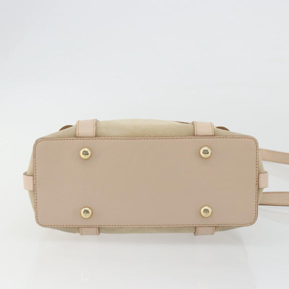 Salvatore Ferragamo Hand Bag Suede 2way Beige Gold Auth BA13787A