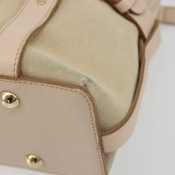 Salvatore Ferragamo Hand Bag Suede 2way Beige Gold Auth BA13787A