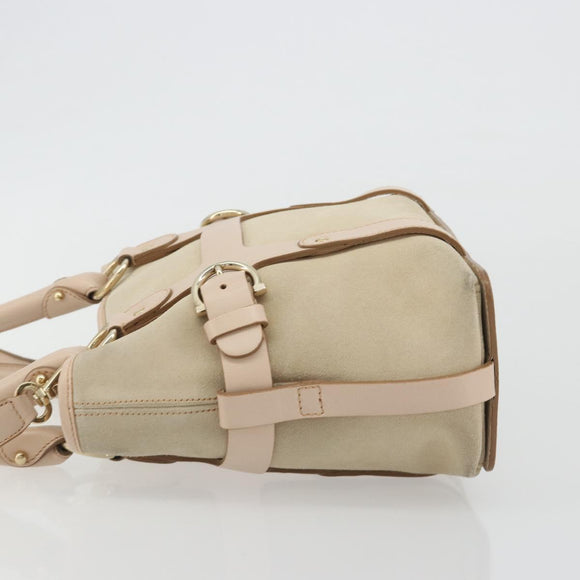Salvatore Ferragamo Hand Bag Suede 2way Beige Gold Auth BA13787A