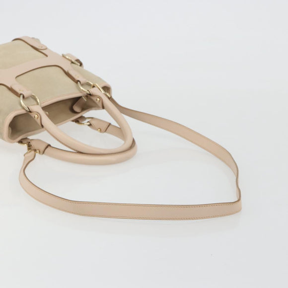 Salvatore Ferragamo Hand Bag Suede 2way Beige Gold Auth BA13787A