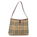 BURBERRY Nova Check Shoulder Bag PVC Beige Silver Auth BA1379-1