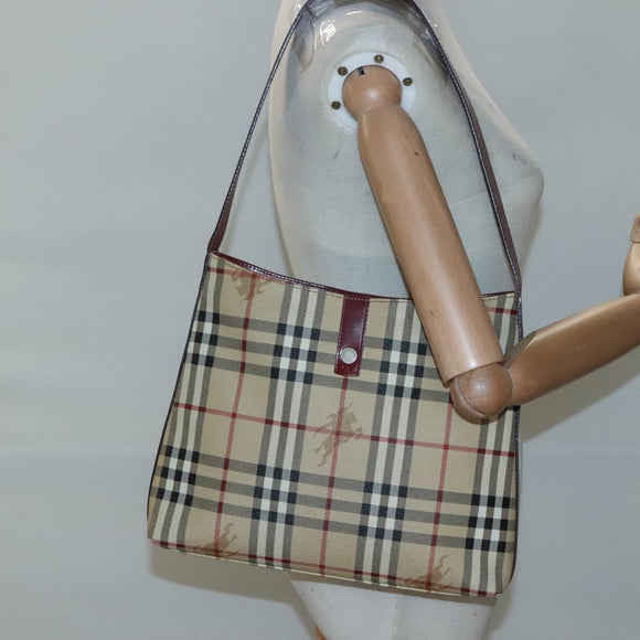 BURBERRY Nova Check Shoulder Bag PVC Beige Silver Auth BA1379