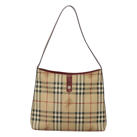 BURBERRY Nova Check Shoulder Bag PVC Beige Silver Auth BA1379