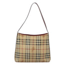 BURBERRY Nova Check Shoulder Bag PVC Beige Silver Auth BA1379-2