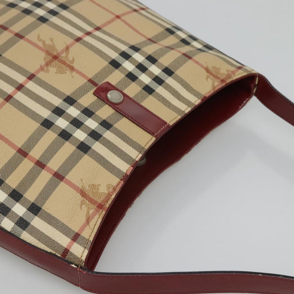 BURBERRY Nova Check Shoulder Bag PVC Beige Silver Auth BA1379