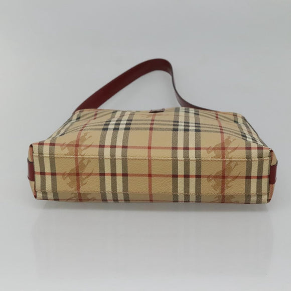 BURBERRY Nova Check Shoulder Bag PVC Beige Silver Auth BA1379