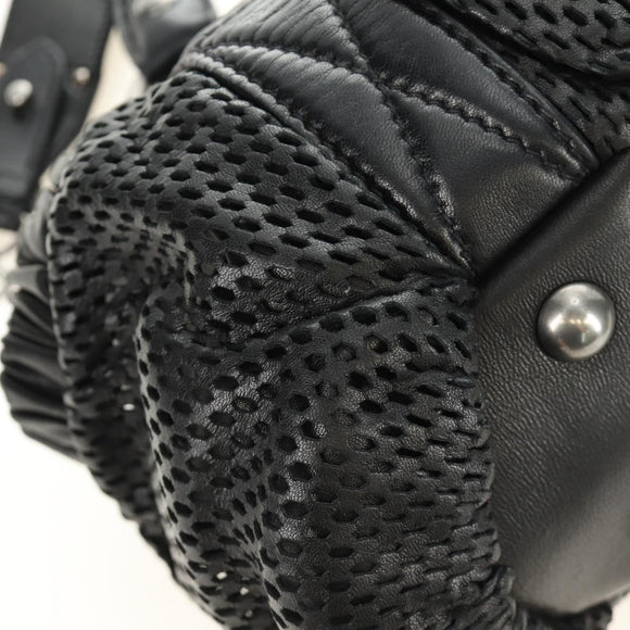Miu Miu Hand Bag Leather 2way Black Silver Auth BA13790V