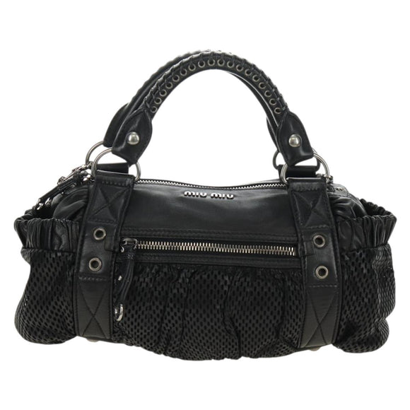 Miu Miu Hand Bag Leather 2way Black Silver Auth BA13790V