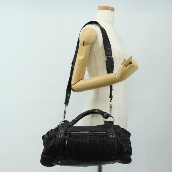 Miu Miu Hand Bag Leather 2way Black Silver Auth BA13790V