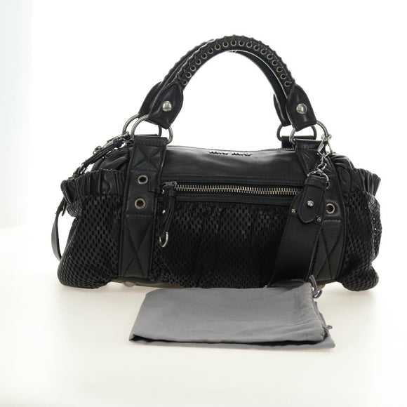 Miu Miu Hand Bag Leather 2way Black Silver Auth BA13790V