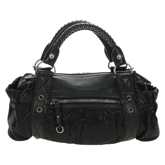 Miu Miu Hand Bag Leather 2way Black Silver Auth BA13790V