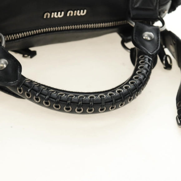 Miu Miu Hand Bag Leather 2way Black Silver Auth BA13790V