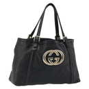 GUCCI Newbrit Tote Bag Leather Black Gold 162094 Auth BA13791V-1