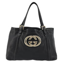 GUCCI Newbrit Tote Bag Leather Black Gold 162094 Auth BA13791V-2
