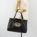 GUCCI Newbrit Tote Bag Leather Black Gold 162094 Auth BA13791V-23