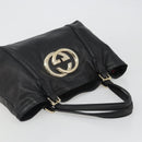GUCCI Newbrit Tote Bag Leather Black Gold 162094 Auth BA13791V-6