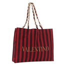 VALENTINO Chain Tote Bag Canvas Red Gold Auth BA13793A-1