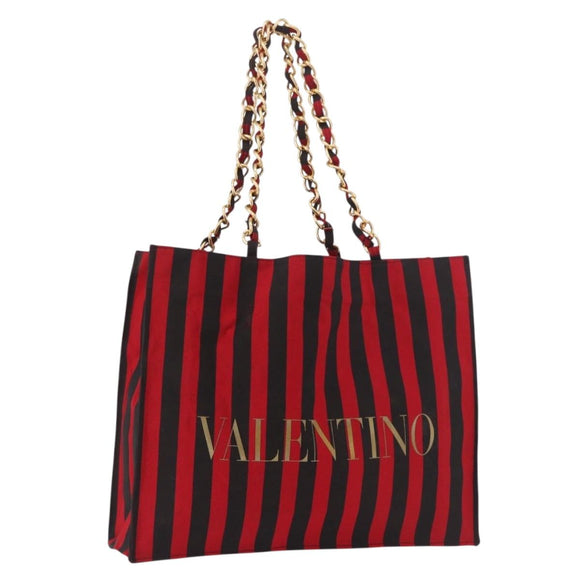 VALENTINO Chain Tote Bag Canvas Red Gold Auth BA13793A