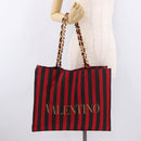 VALENTINO Chain Tote Bag Canvas Red Gold Auth BA13793A-18