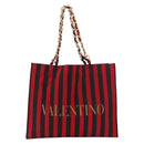 VALENTINO Chain Tote Bag Canvas Red Gold Auth BA13793A-13