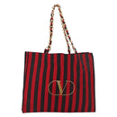 VALENTINO Chain Tote Bag Canvas Red Gold Auth BA13793A-2