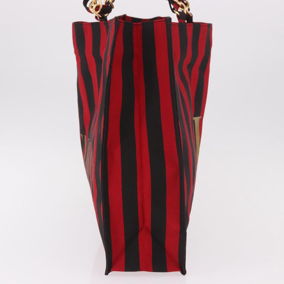 VALENTINO Chain Tote Bag Canvas Red Gold Auth BA13793A