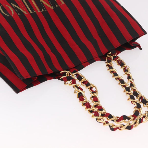 VALENTINO Chain Tote Bag Canvas Red Gold Auth BA13793A