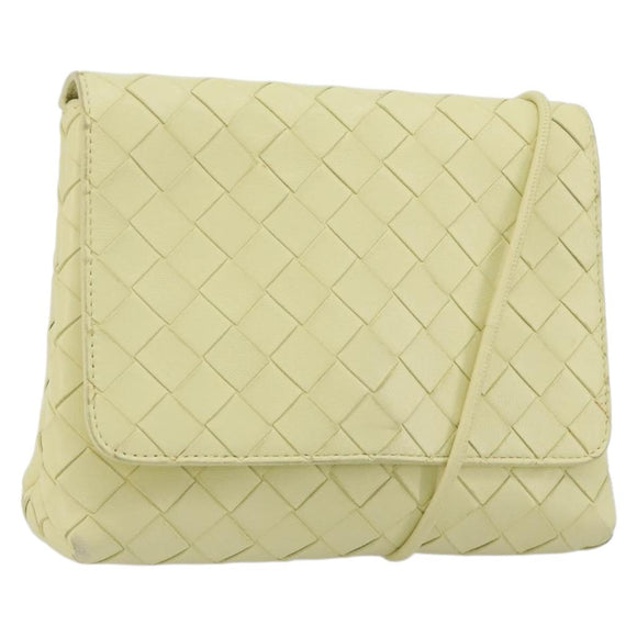 BOTTEGA VENETA INTRECCIATO Shoulder Bag Leather Cream Gold Auth BA13794V