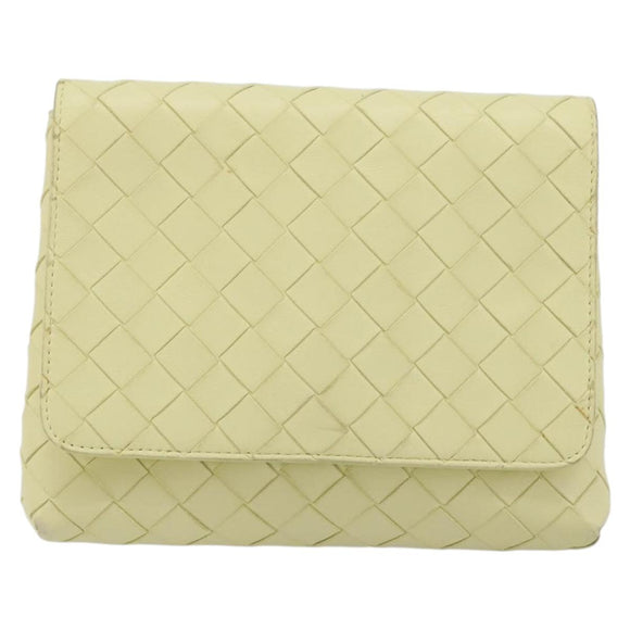 BOTTEGA VENETA INTRECCIATO Shoulder Bag Leather Cream Gold Auth BA13794V