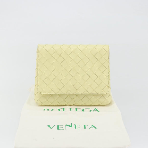 BOTTEGA VENETA INTRECCIATO Shoulder Bag Leather Cream Gold Auth BA13794V