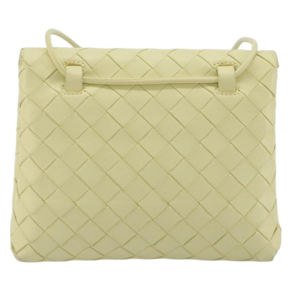 BOTTEGA VENETA INTRECCIATO Shoulder Bag Leather Cream Gold Auth BA13794V