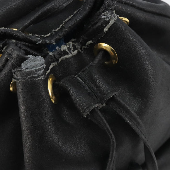Gianni Versace Backpack Leather Black Gold Auth BA13798